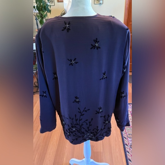 Vintage Saks Fifth Avenue Folio Collection Purple Embellished Blouse XL - Picture 2 of 16
